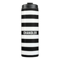 Personalized Black and White Striped Tumbler