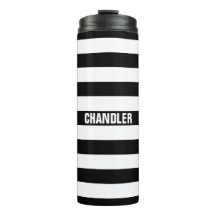 Personalized Black and White Striped Tumbler
