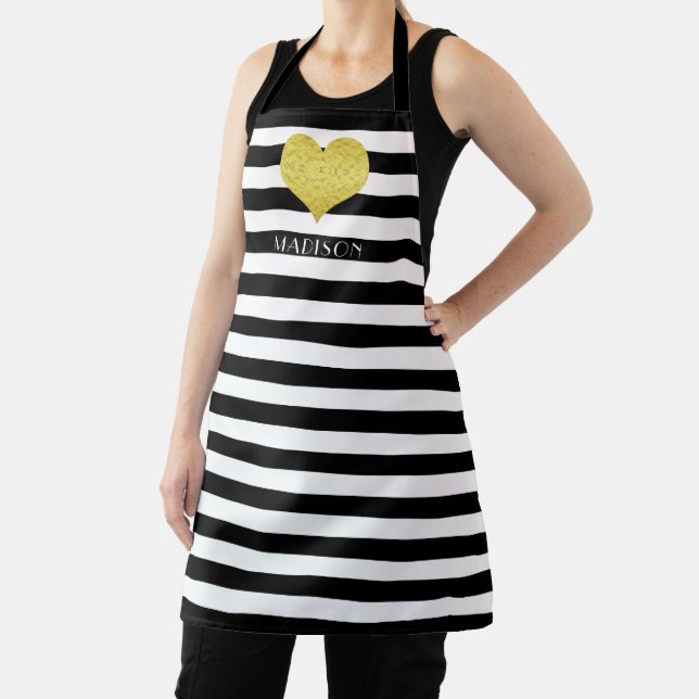 Personalized Black And White Stripes Apron (Insitu)