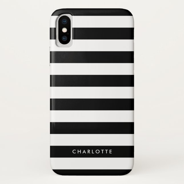 Personalized Black and White Stripes Case-Mate iPhone Case (Back)