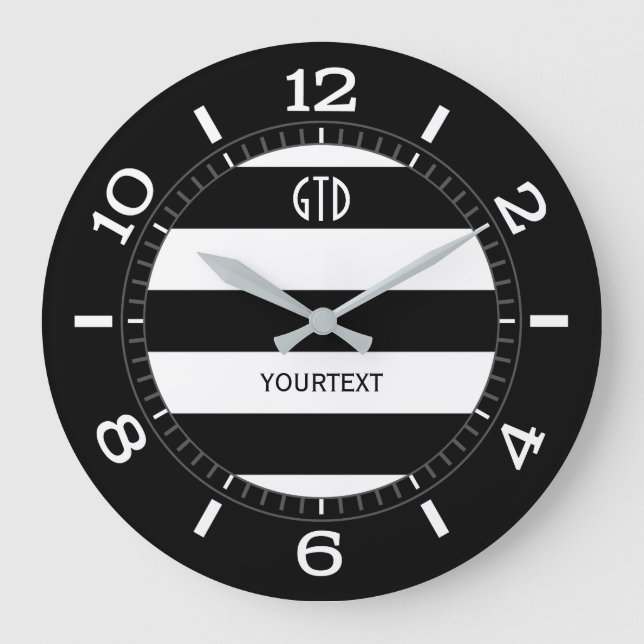 Personalized Black and White Stripes Dial on Large Clock (Front)