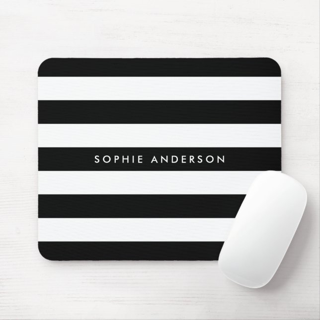 Personalized Black and White Stripes Mouse Pad (With Mouse)