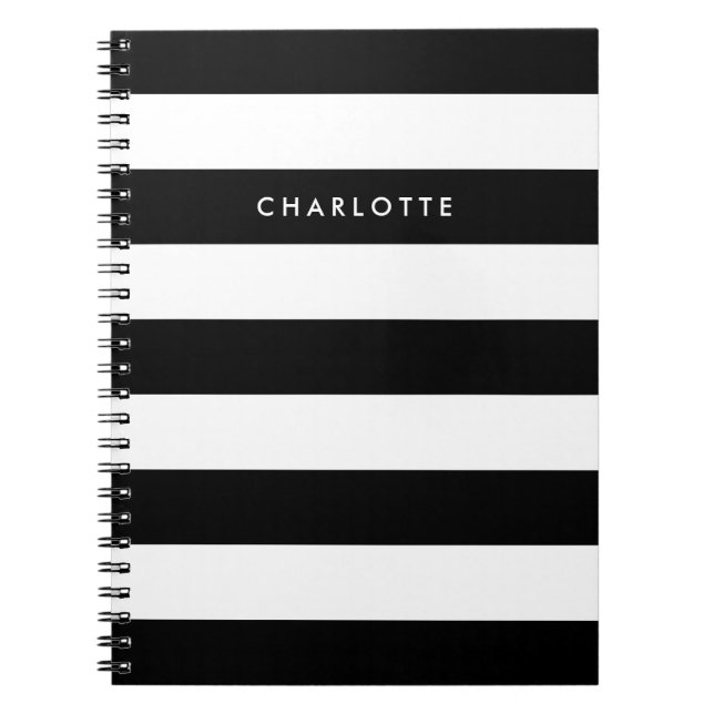 Personalized Black and White Stripes Notebook (Front)