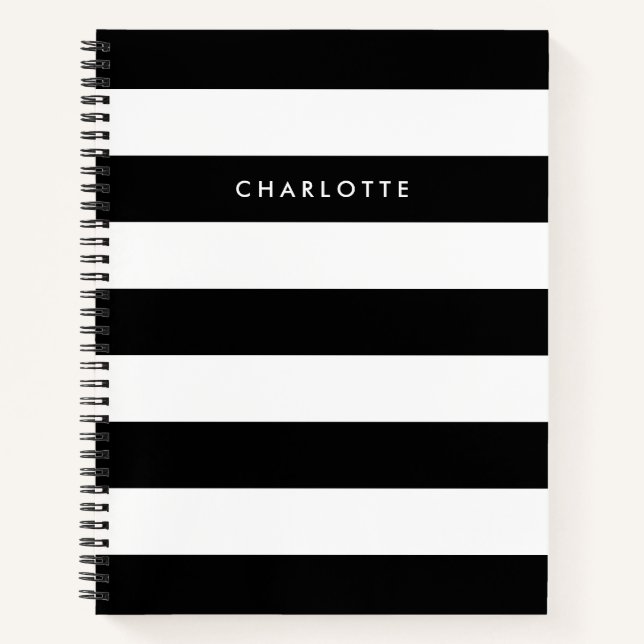 Personalized Black and White Stripes Notebook (Front)