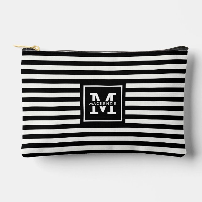 Personalized Black and White Stripes Pattern Accessory Pouch (Front)
