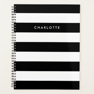 Personalized Black and White Stripes Planner