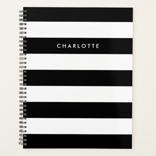 Personalized Black and White Stripes Planner (Front)