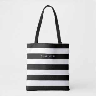 Personalized Black and White Stripes Tote Bag
