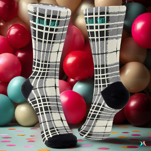 Personalized Black and White Tartan Plaid Custom Socks