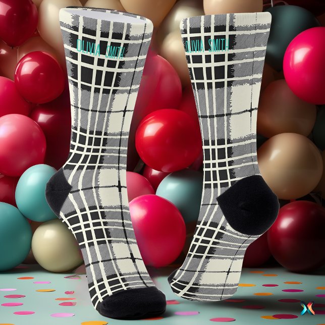 Personalized Black and White Tartan Plaid Custom Socks (Creator Uploaded)