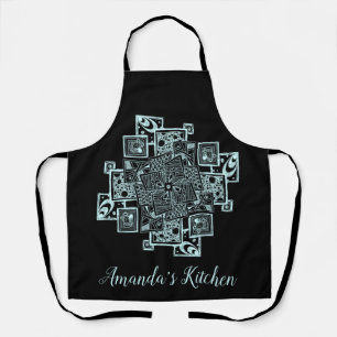 Personalized Black and white textured line tangle Apron
