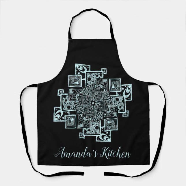 Personalized Black and white textured line tangle Apron (Front)