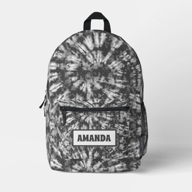 Personalized Black and White Tie Dye Batik Printed Backpack (Front)