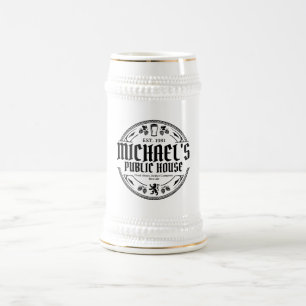 Personalized Black and White Vintage Pub Sign Beer Stein