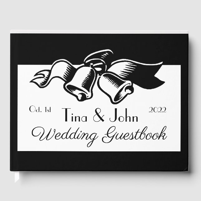 Personalized Black And White Wedding Bells Guest B Guest Book (Front)