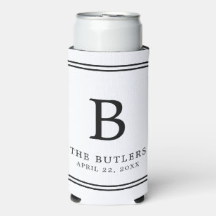 Personalized Black and White Wedding Can Cooler