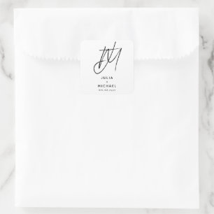 Personalized Black and White Wedding Monogram Square Sticker