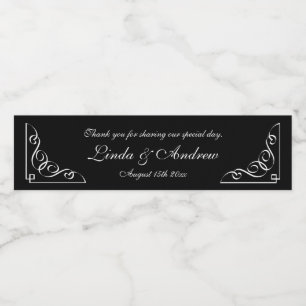 Personalized black and white wedding party favour water bottle label