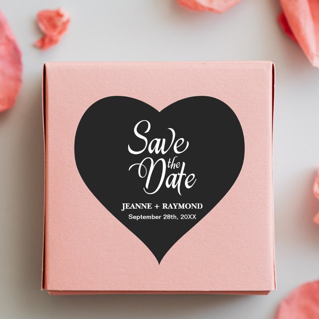 Personalized Black and White Wedding Save The Date Heart Sticker (Creator Uploaded)