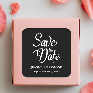 Personalized Black and White Wedding Save The Date Square Sticker