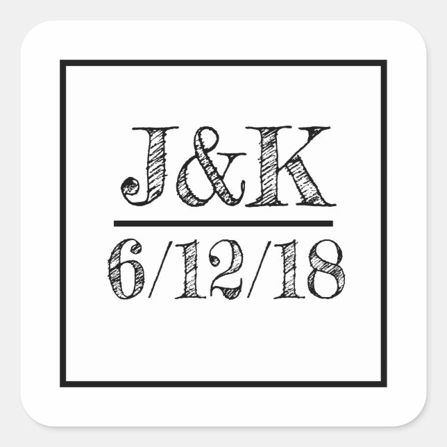 Personalized Black and White Wedding Stickers (Front)