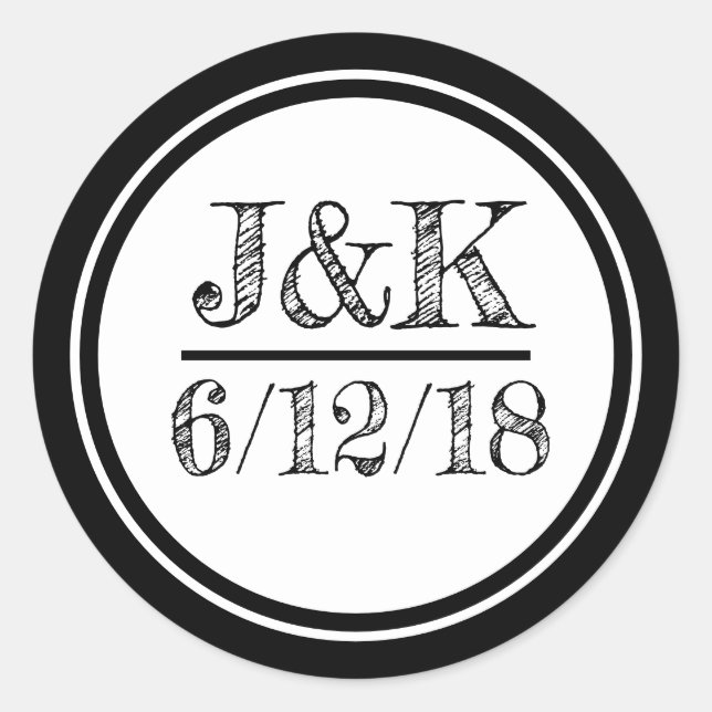 Personalized Black and White Wedding Stickers (Front)