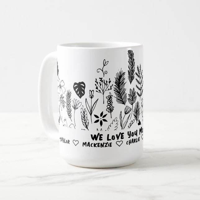 Personalized Black and White Wild Flower and Text  Coffee Mug (Front Left)