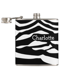 Personalized Black And White Zebra Pattern Hip Flask