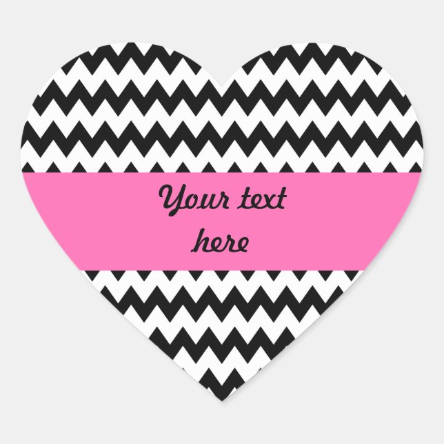 Personalized Black and White Zigzag Heart Sticker (Front)