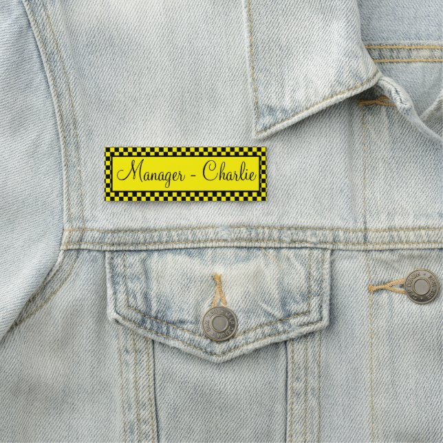 Personalized Black And Yellow Chequered Name Tag (In Situ)