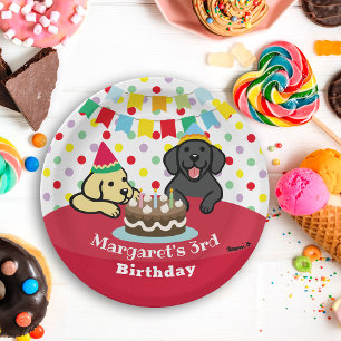 Personalized Black and Yellow Labradors Birthday Paper Plate