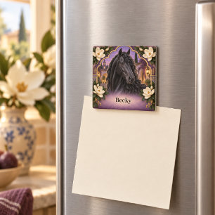 Personalized Black Andalusian Horse Purple Magnet