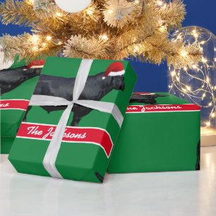 Personalized Black Angus and Santa Hat Wrapping Paper