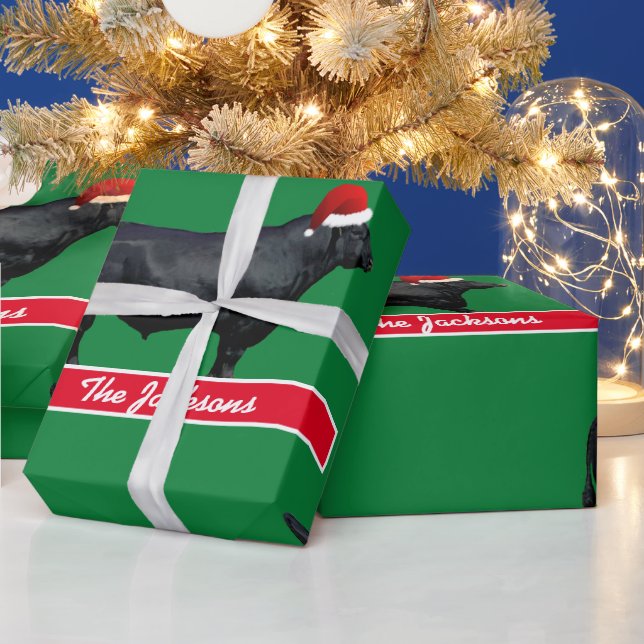 Personalized Black Angus and Santa Hat Wrapping Paper (Holidays)