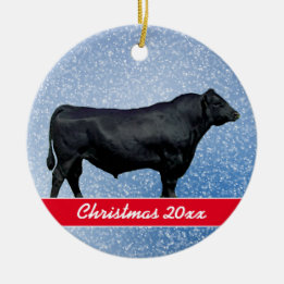 Personalized Black Angus and Snow Ceramic Ornament