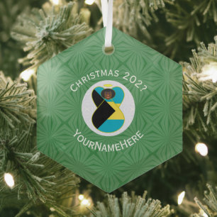 Personalized Black Bahamian Angel Hanukkah Flag Glass Ornament