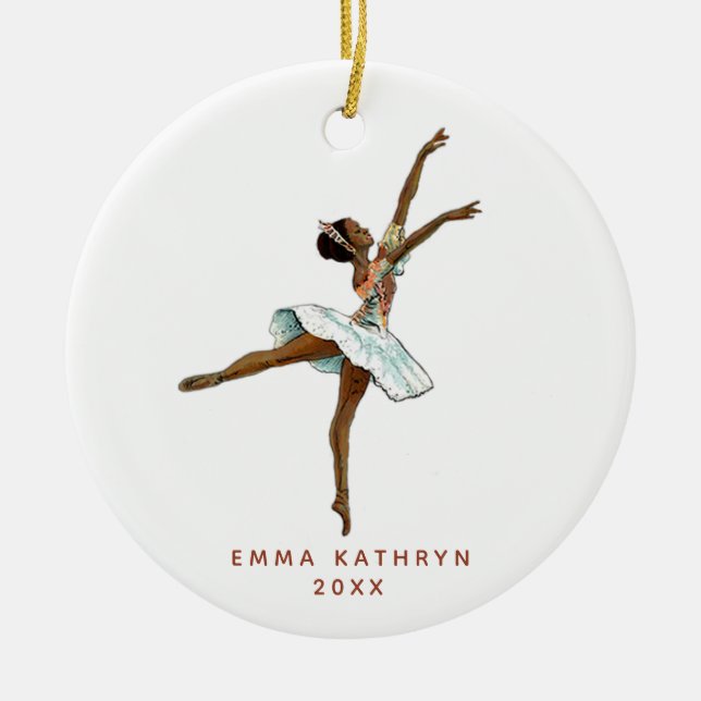 Personalized Black Ballerina Little Girl Dancer Ceramic Ornament (Front)