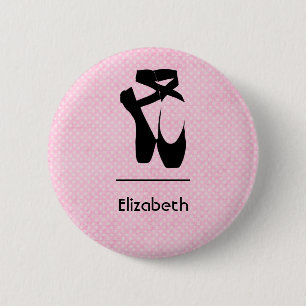 Personalized Black Ballet Shoes En Pointe 2 Inch Round Button