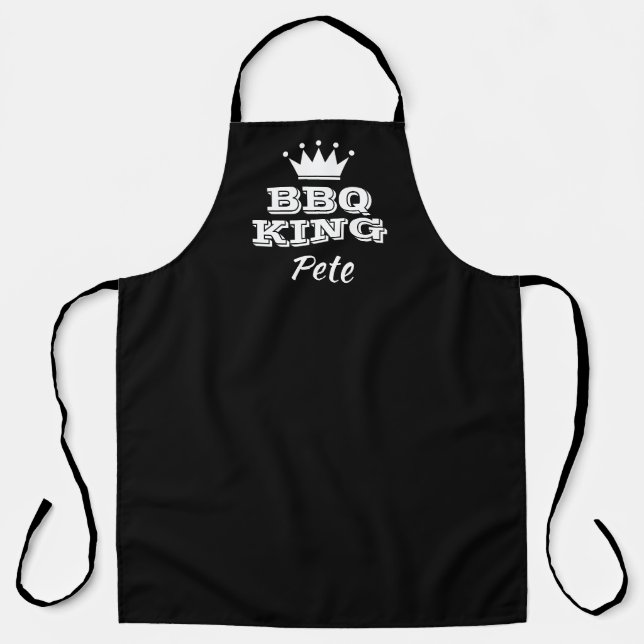 Personalized black BBQ KING cooking apron for men (Front)