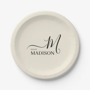 Personalized Black Beige Signature Family Name Paper Plate
