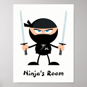 Personalized Black Belt Ninja Warrior Two Katana Poster