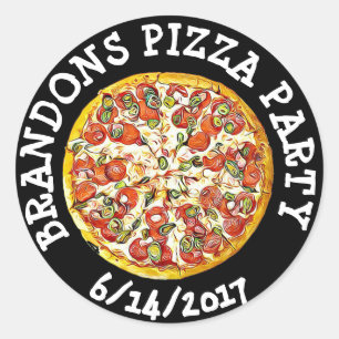 Personalized Black  Birthday Pizza Party Stickers