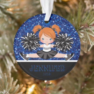 Personalized Black & Blue Cheerleading Ornament