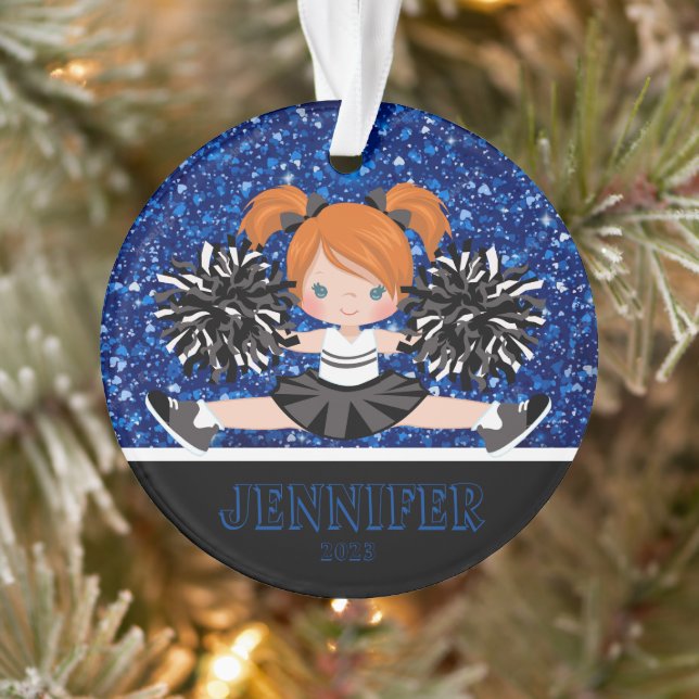 Personalized Black & Blue Cheerleading Ornament  (Tree)
