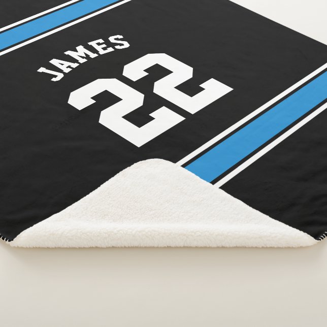Personalized Black Blue Jersey Novelty Sport Sherpa Blanket (3/4)
