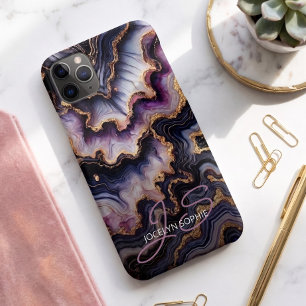 Personalized Black Blue Purple Gold Marble Art iPhone 11 Pro Max Case