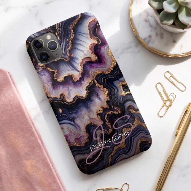 Personalized Black Blue Purple Gold Marble Art Case-Mate iPhone Case (Creator Uploaded)