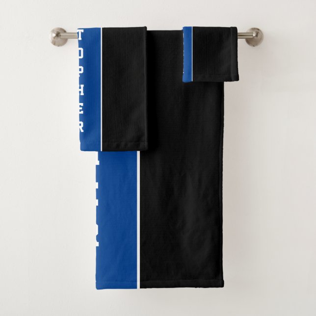 Personalized Black Blue Stripe Bath Towel Set (Insitu)