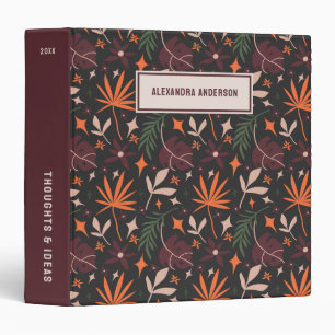 Personalized Black Boho Chic Botanical Pattern Binder