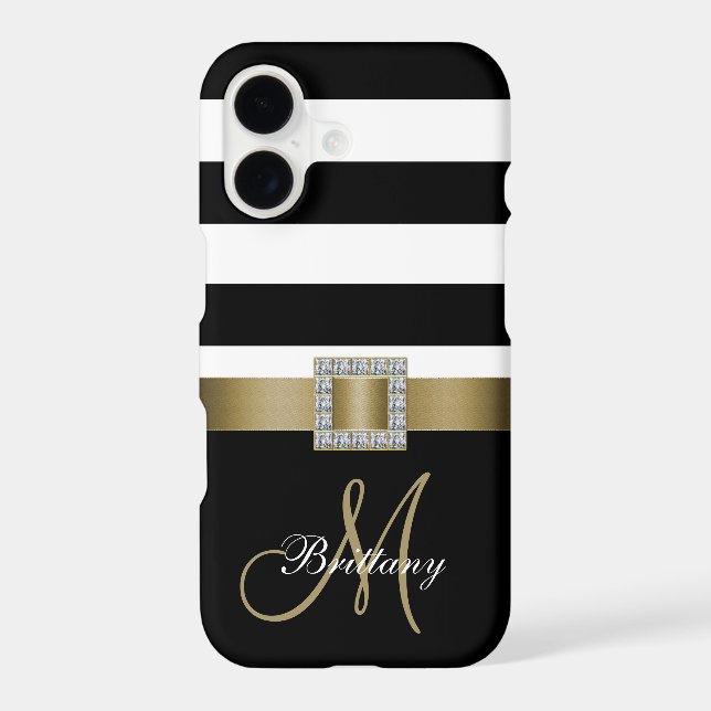 Personalized Black Bold Stripes Gold Monogram (Back)
